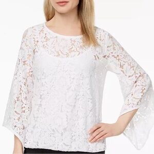 NWT Alfani White Floral Bubble Lace Blouse